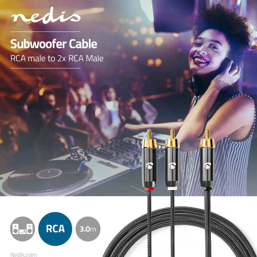 Nedis Subwooferkabel RCA til 2x RCA 3 m