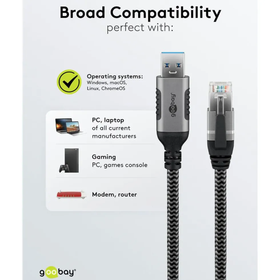 Nettverkskabel med USB-tilkobling USB-A 1 m