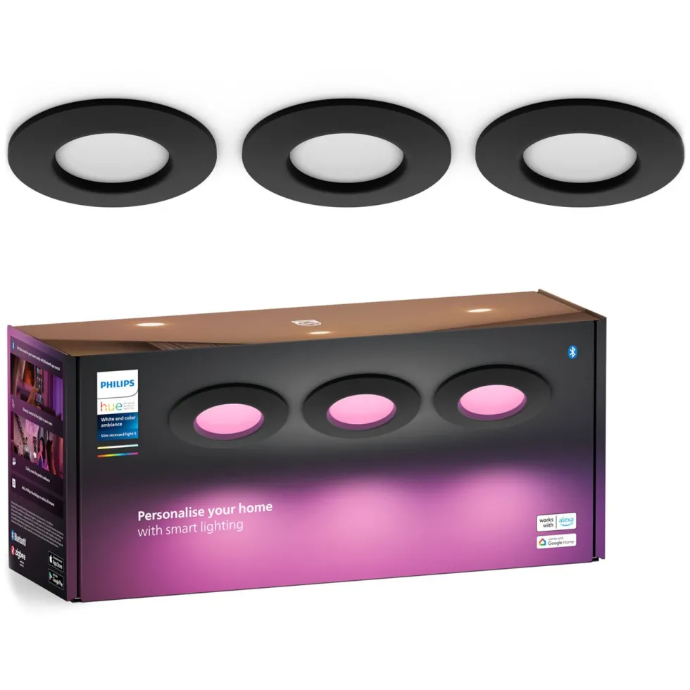 Philips Hue Slank innfelt belysning Ø90 mm 3-pakning Svart