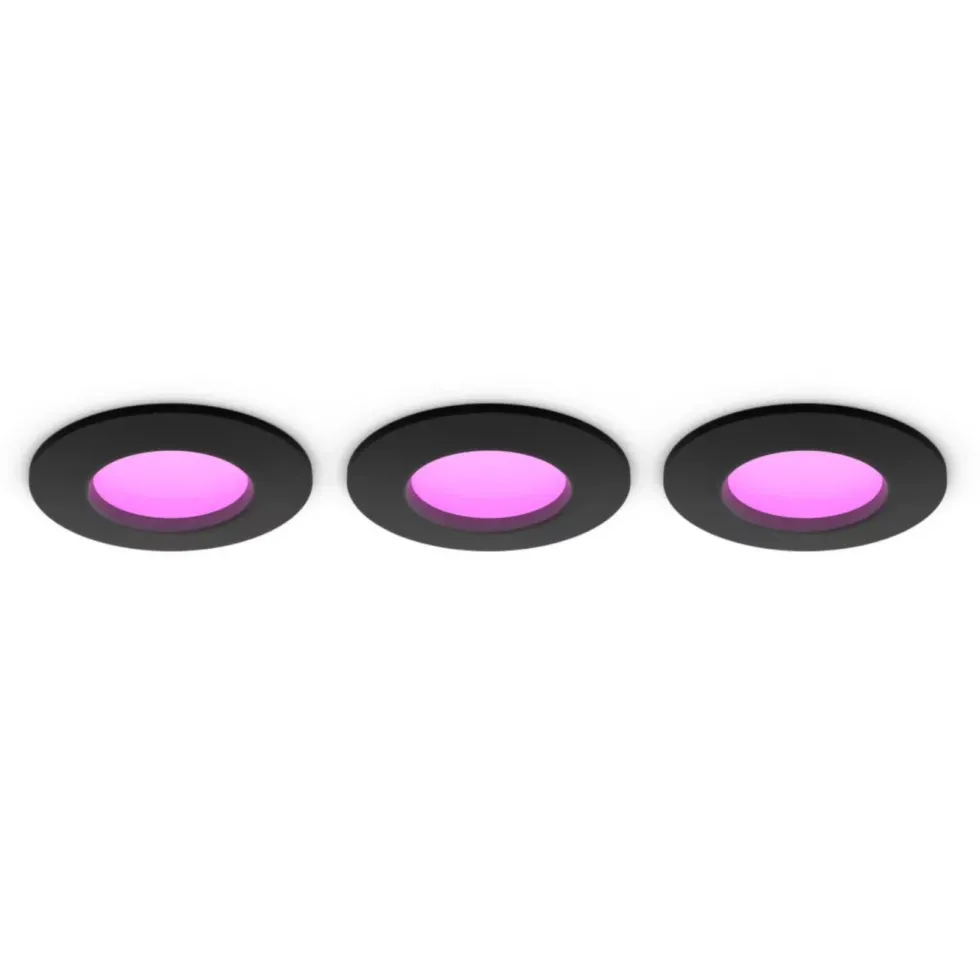 Philips Hue Slim innfelt spotlight 90 mm 3-pk. Svart