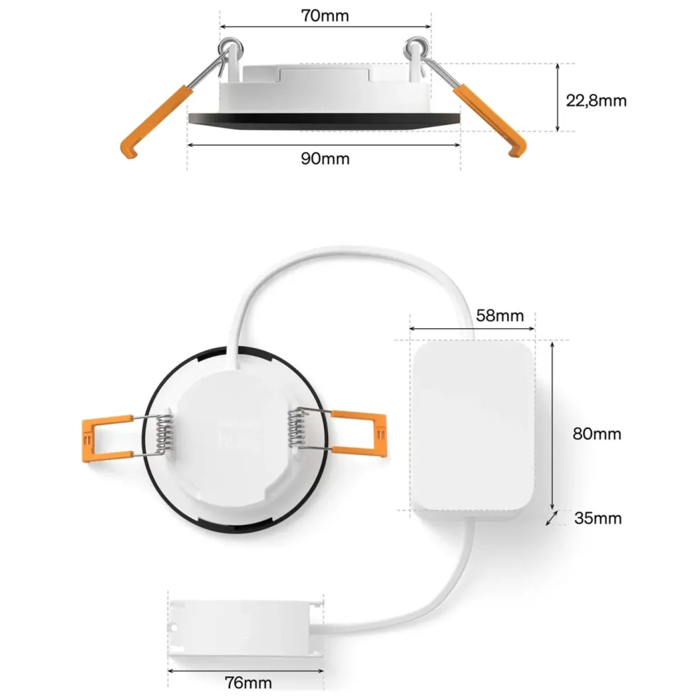 Philips Hue Slim innfelt spotlight 90 mm 3-pk. Svart