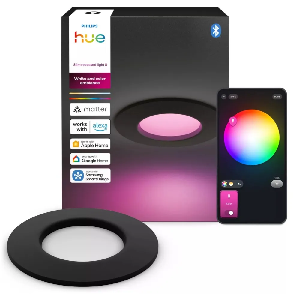 Philips Hue Slim innfelt spotlight 90 mm 1-pk. Svart