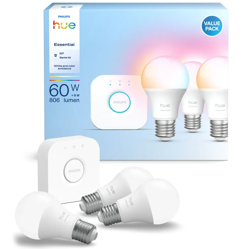 Philips Hue Startpakke Essential: 3x White & Color E27 + Bridge
