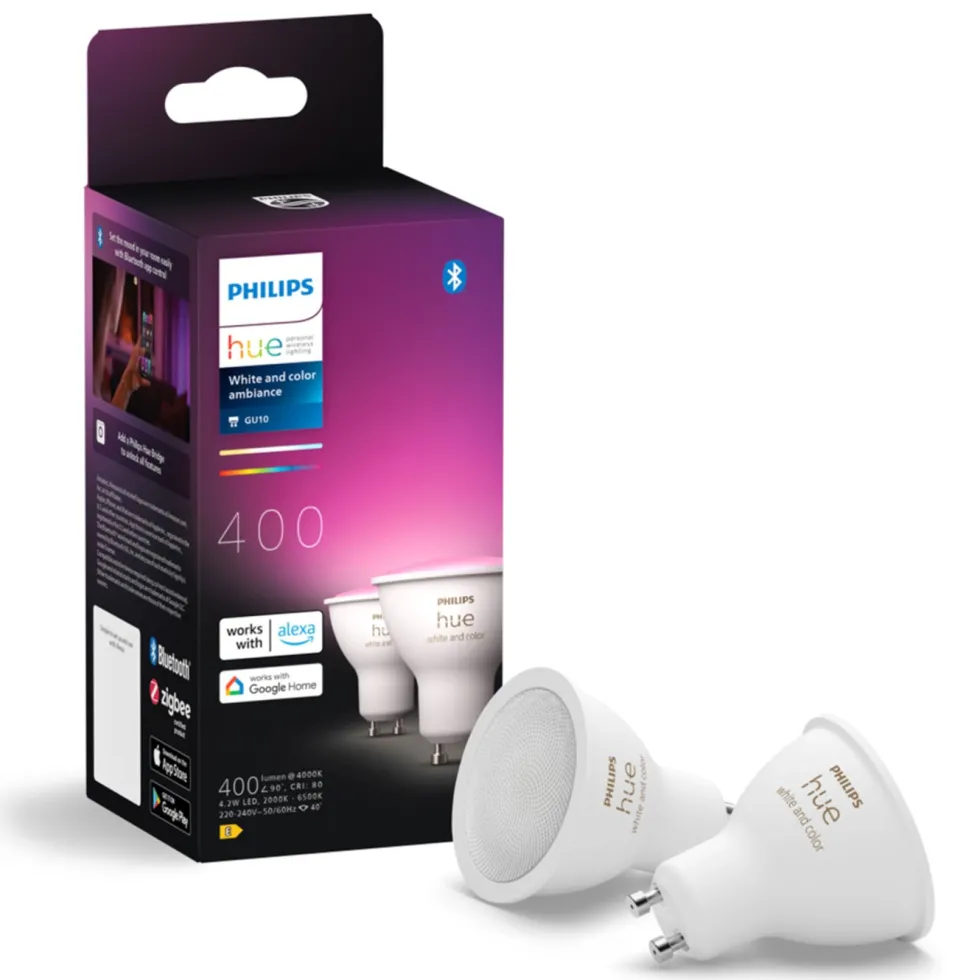 Philips Hue White and Color Ambiance Smart LED-pære GU10 400 lm 2-pk