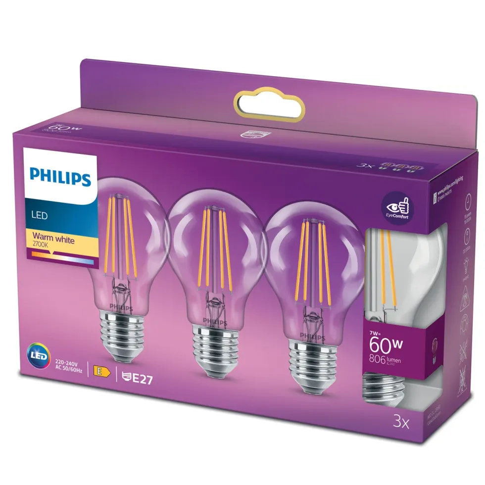 Philips LED-globepære E27 806 lm 3-pk.