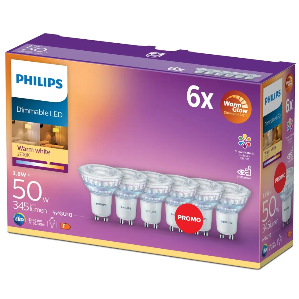 Philips LED-pære GU10 345 lm 6-pk.