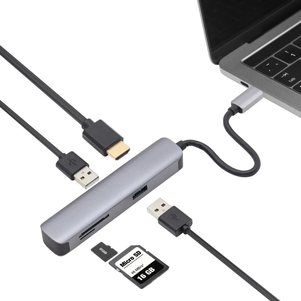 Plexgear Multiadapter for USB-C med 5 tilkoblinger