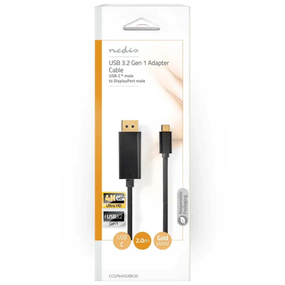Plexgear USB-C-kabel til Displayport 2 m