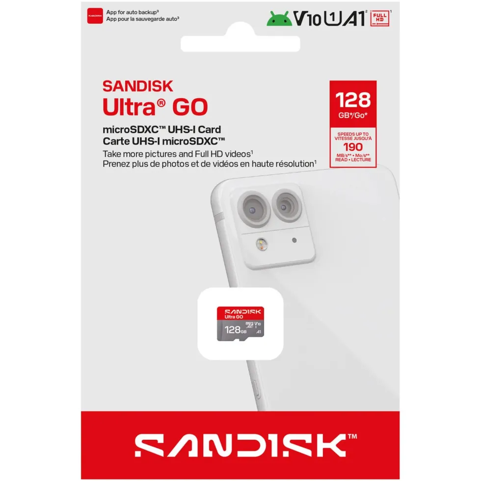 Sandisk microSD Ultra Go minnekort 128 GB – 190 MB/s