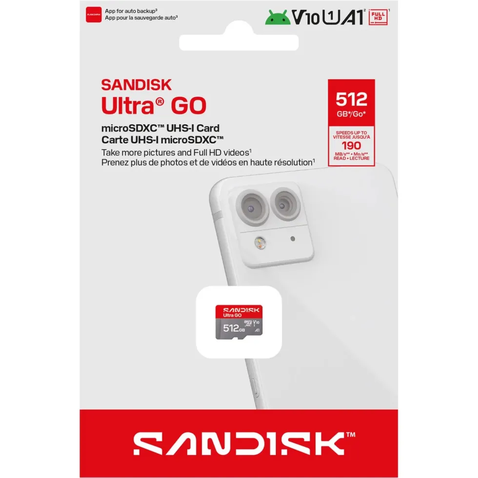 Sandisk microSD Ultra Go minnekort 512 GB – 190 MB/s