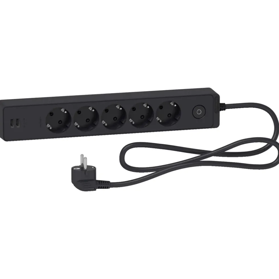 Schneider Electric Grenuttak med bryter og USB-uttak 5-veis Svart