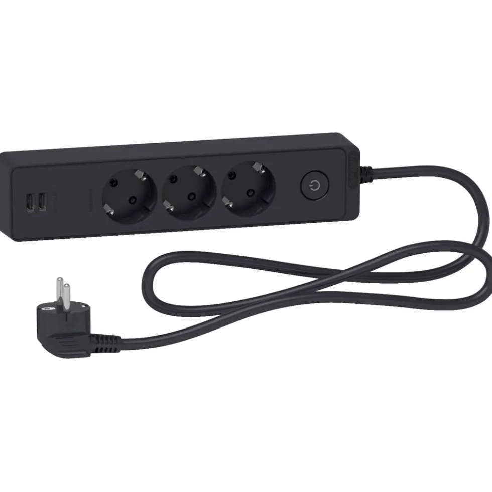Schneider Electric Grenuttak med bryter og USB-uttak 3-veis Svart