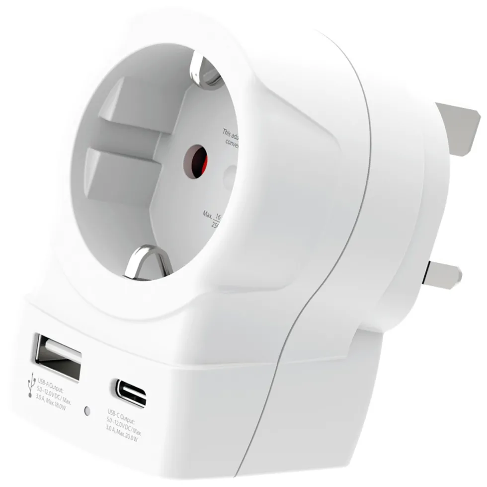 Skross Reiseadapter Europa til UK USB AC PD 20W