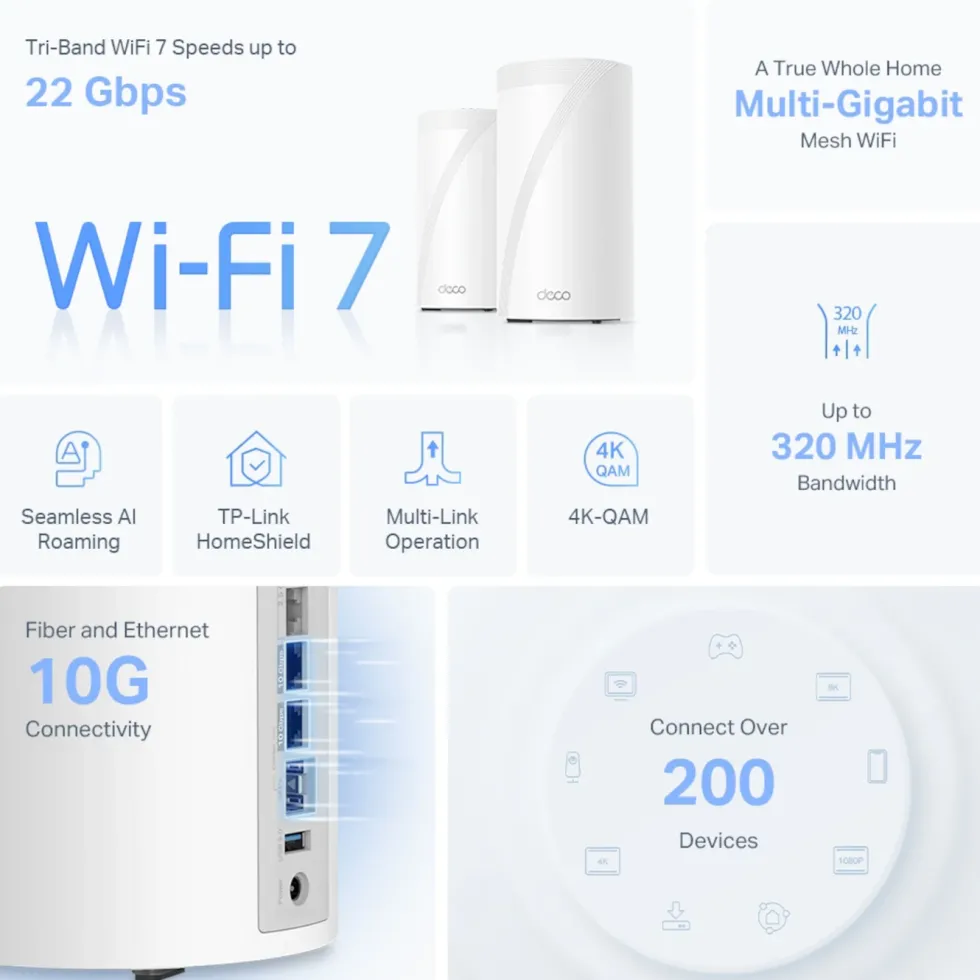 TP-Link Deco BE85 Mesh-ruter med Wifi 7 BE19000 2-pk.