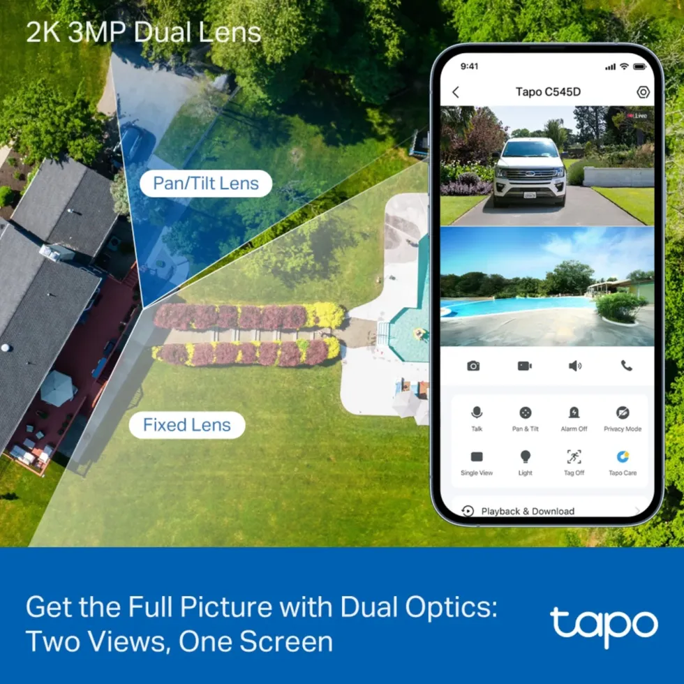 TP-Link Tapo C545D Overvåkingskamera med doble linser 2K, IP66, wifi