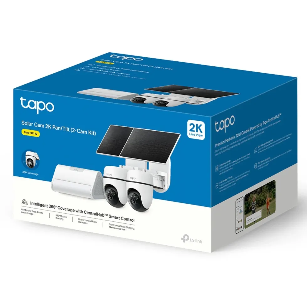 TP-Link Tapo HB112 Solcelledrevet overvåkingskamera 2K pan/tilt 2-pk. Hvit