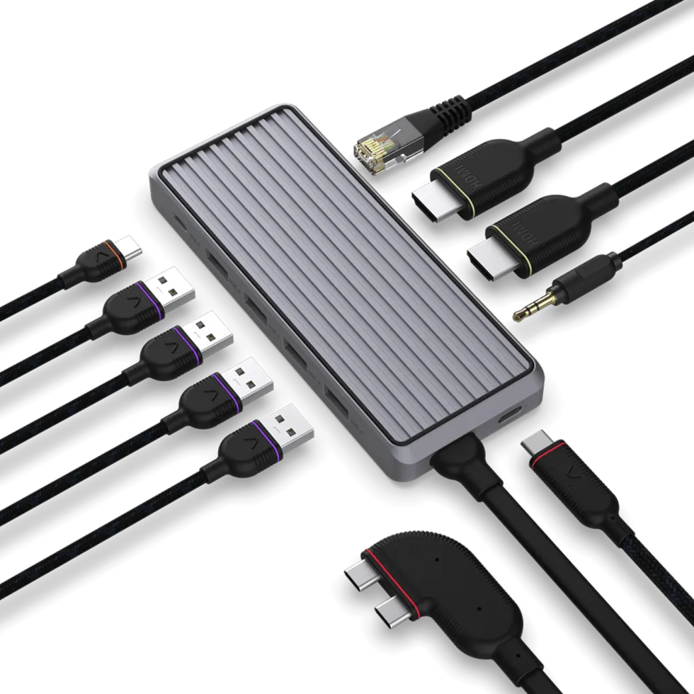 Unisynk 10-ports USB-C-hub for doble skjermer for Mac Grå
