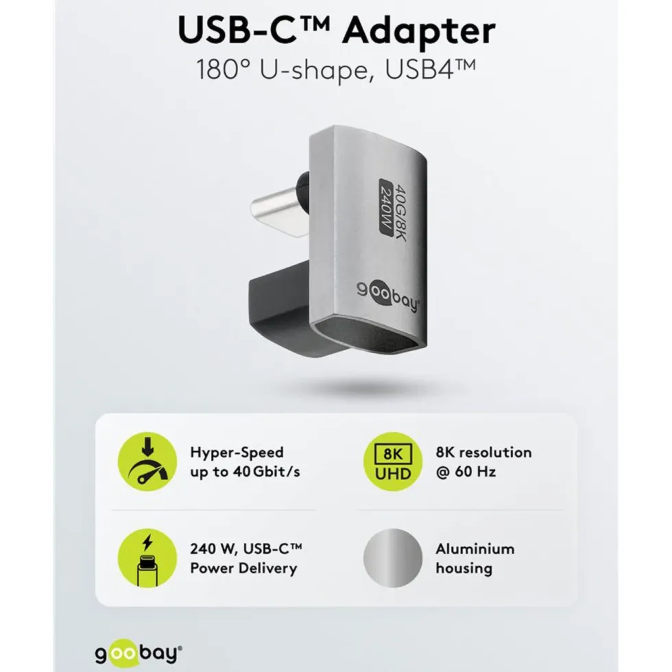 USB-C-adapter 180° U-formet med USB4-støtte