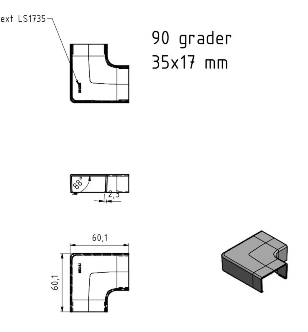 Vinkel for kabelkanal 35x17 mm