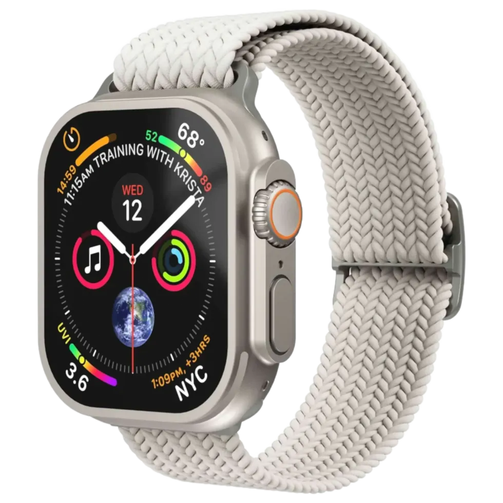 Vonmählen Woven Loop flettet rem til Apple Watch 44/45/46/49 mm Cream