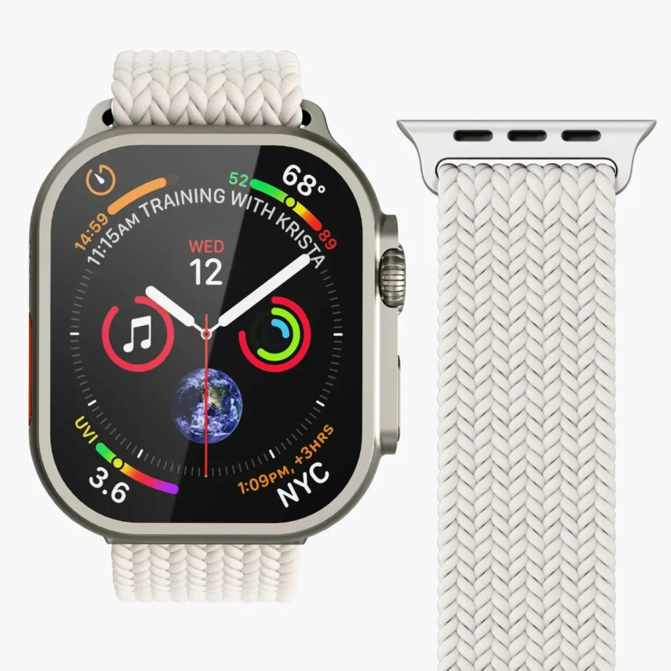 Vonmählen Woven Loop flettet rem til Apple Watch 44/45/46/49 mm Cream
